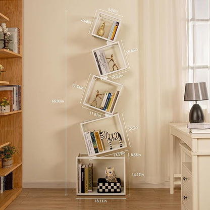 Bookshelf 2024 NEW, 5-Tier Bookshelves, 67" Tall White Bookshelf, Book Shelf, Bookcase, Modern Bookshelf, Storage Shelf for CDs/Books/Collections, Display Shelf for Livingroom, Bedroom, Office