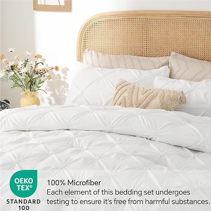 BEDELITE White Twin Comforter Set for Girls - 2 Peices Boho Pintuck Bedding Comforter Sets, Lightweight Soft & Warm Twin Bedding Sets with 1 Pillowcase for All Season