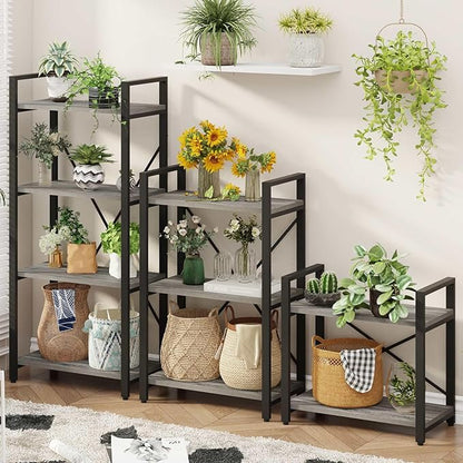 BON AUGURE Industrial 4 Tier Bookshelf, Modern Open Etagere Bookcase, Wood Metal Book Shelves for Living Room, Bedroom and Office (Dark Gray Oak)