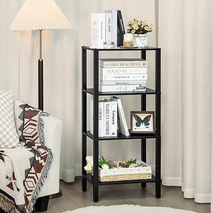 4 Tier Tall Wooden Bookshelf with Storage, Narrow Bookcase for Small Space, Small Book Shelf for Living Room, Office, Bedroom, Kitchen, Industrial, Black