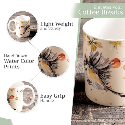 Maison d' Hermine Coffee Mug with Handles Tea Cups (12 Ounce, Pack of 2) | Fine Bone China Coffee Mugs for Hot Beverages Cappuccino Latte Home Restaurant Hotel Spring Summer -Kelim - Prairie