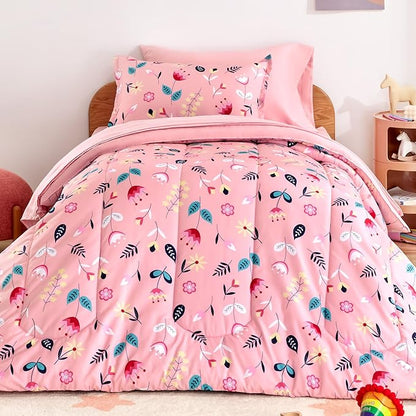 SLEEP ZONE Kids Bedding Twin Comforter Set - Cute Printed for Boys, Girls, Teens, Super Soft, Fade Resistant (Pink Flower, Twin)