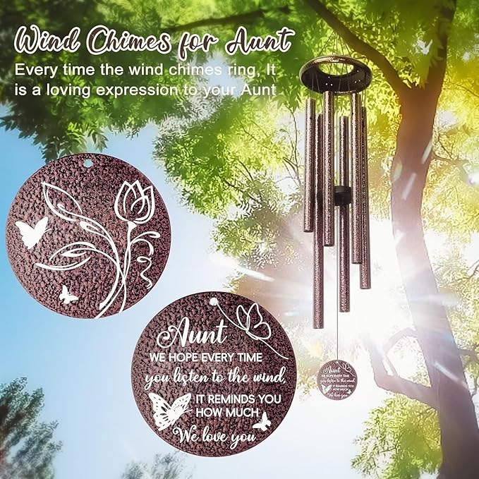 Gifts for Aunt, 25''Wind Chimes, Birthday Gifts for Aunt from Nephew Niece, Best Aunts Ever Gift for Women,Thanksgiving,Christmas Day Gift Ideas for Love Rreminder.