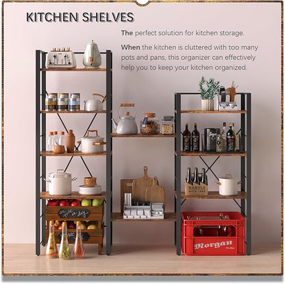 4NM Bookshelf 4 Tier Industrial Bookcase Home Office Adjustable Bookshelves Storage Shelves Organizer Vintage Book Shelf Display Rack for Living Room, Bedroom,Home - Rustic Brown
