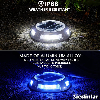 SIEDiNLAR Solar Driveway Lights Outdoor, 16 LEDs with 9 Modes RGB (12 Pack) | Solar-Powered, Waterproof Dock Marker and Deck Lights for Driveways, Steps, Walkways, Paths, Ground, Yards and Garden Safety