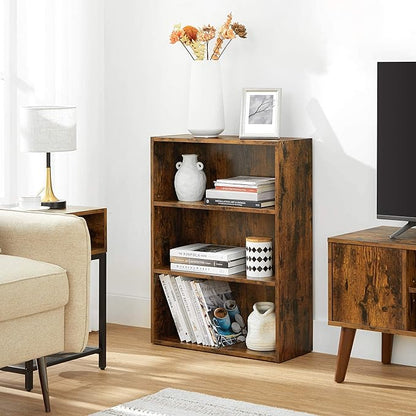 VASAGLE Bookshelf, 23.6 Inches Wide, 3-Tier Open Bookcase with Adjustable Storage Shelves, Floor Standing Unit, Rustic Brown ULBC163X01