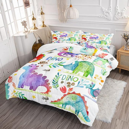 CVHOUSE Dinosaur Bedding Set,Dinosaur Comforter,Dinosaur Comforter Set Full,Microfiber Quilt Set with 1 Comforter and 2 Pillow Cases- 3 Piece