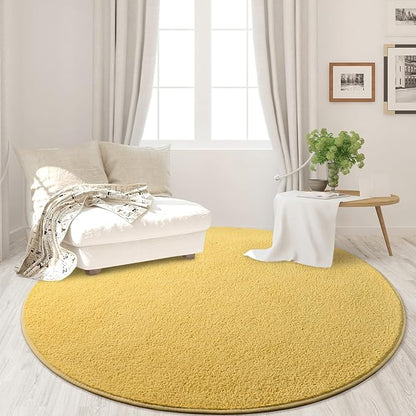 Round Area Rugs for Bedroom Living Room, 4x4 Yellow Super Soft Comfy Thickened Memory-Foam Indoor Circle Carpets, Modern Aesthetic Minimalist Carpet for Boys Girls Adults Nursery Home Décor