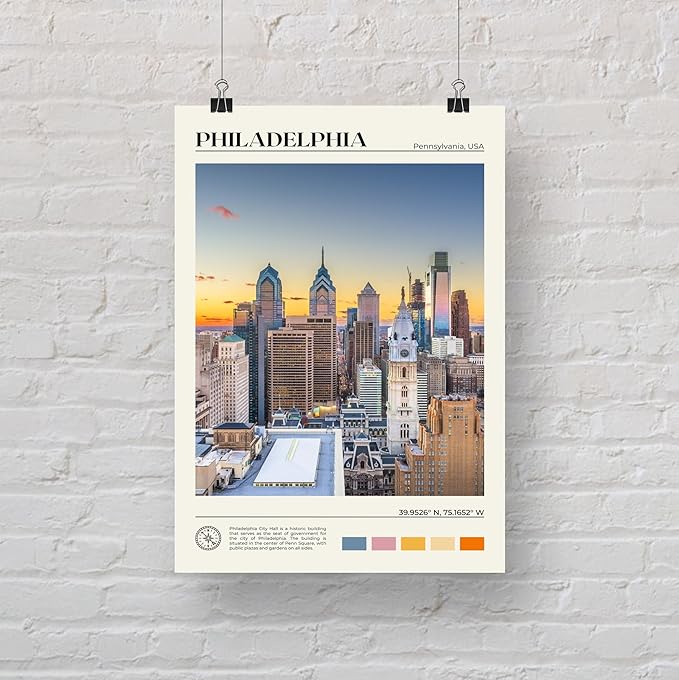StudioUBILA Philadelphia Wall Art Poster, Decorative Cityscape Landscape Art Prints, Home Decor Wall Art Print for Bedroom Living Room Kitchen Decorations, Unframed