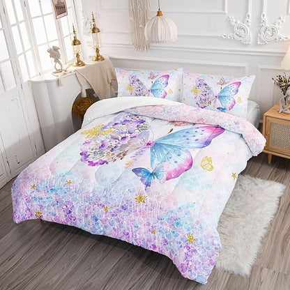 Datura home Butterfly Comforter Set Scales Butterfly Printed Quilt Bedding Set with 1 Comforter and 2 Pillowcases for Boys and Girls Bedroom All Season(Butterfly Scales Queen)
