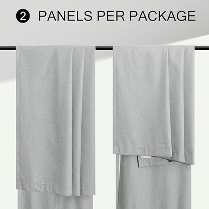 Total Blackout Curtains Full Shade 84 Inches Long Light Grey Gray Black Out Thick Linen Drapes for Living Room Thermal Insulated Bedroom Heavy Duty White Backing Back Tab Pleated 52x84 Length 2 Panel