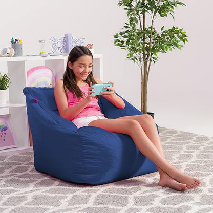 Posh Creations Structured Comfy Seat for Playrooms and Bedrooms, Large Bean Bag Chair, Coronado Chair, Navy