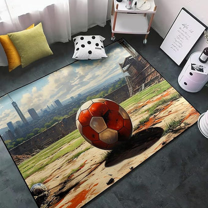 Football Rug - Football Decor for Boys Bedroom Soccer Rug for Play Area Football Printed Rug for Kids Room Basketball Rugs for Teen Boys Bedroom Playmat Area Rugs for Kids Rooms,5'×7'