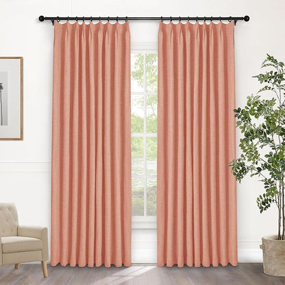 Macochico 100% Blackout Orange Linen Curtains 84 Inches Long Pinch Pleated Burlap Curtains for Bedroom Living Room Farmhouse Nursery Thermal Window Panels with Tieback 72”Wx84”L 1 Panel
