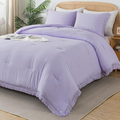 Andency Full Size Comforter Set Lavender, Purple 3 Pieces Boho Lightweight Bedding Comforters & Sets, All Season Soft Tassel Bed Set (78x90In Comforter & 1 Pillowcase)