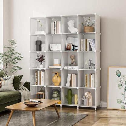 FUNLAX Cube Storage Shelf, 16 Storage Cubes Closet Organizers and Storage Portable Cube Storage Organizer Plastic Bookshelf Bookcase for Study Room, Bedroom, Office, White