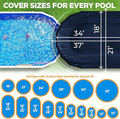 18 x 34 ft Oval Pool Covers for Above Ground Pools, Oval Winter Pool Cover, Swimming Pool Cover, Keeps Out Debris, Cold and UV Resistant, Supreme Mesh, Navy Blue