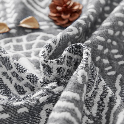 jinchan Boho 100% Cotton Muslin 50x60 Throw Blanket Lightweight 3 Layer Grey Blanket Washable Reversible Breathable Decorative Geometric Striped Patterned Gray Soft Cozy for Sofa Bed All Season Gift