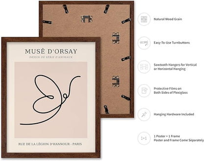 Poster Master Vintage Poster - Retro One Line Butterfly Drawing Print - Butterfly Line Art - Minimal Gift for Him, Her, Animal Lover - Abstract Decor for Home, Office, 8x10 Brown Framed