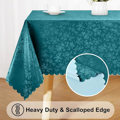 Smiry Rectangle Waterproof Heavy Duty Vinyl Tablecloths, 52 x 70 Inch | Wipeable Washable Floral Embossed Table Cover for Kitchen and Dining Room, Indoor & Outdoor Use, Emerald Green