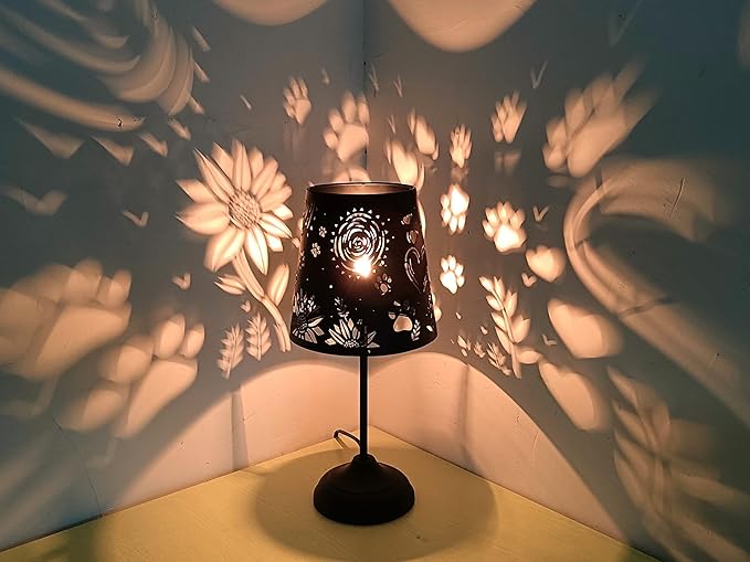 Touch Mini Table Lamp, Dimmable Touch Bedside Lamp, Black Metal Cutout Lampshade, Decoration Desk Lamp