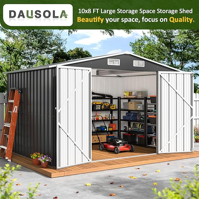 10x8 FT Outdoor Storage Shed, Metal Garden Tool Shed with Updated Frame Structure and Lockable Doors, Ideal for Backyard Garden Patio Lawn, Grey