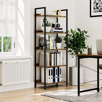 NUMENN Bookshelf, 5 Tier Bookshelves, Home Office Bookcase Shelf Storage Organizer, Free Standing Storage Shelving Unit for Bedroom, Living Room and Home Office, Vintage