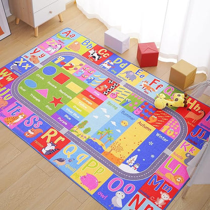 Kids Rugs For Playroom, ABC Alphabet Numbers Classroom Rug, 4x6 Feet Educational Learning and Fun Playroom Rug, Non Slip Nursery Rug, Kids Play Mat for Kids Room, Toddler Classroom and Bedroom
