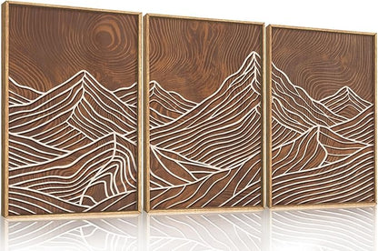HPINUB Line Style Mountain Framed Canvas Wall Art Set, Vintage Tree Rings Wall Decor, Abstract Tree Spiral Wall Painting, Modern Nature Art Prints for Living Room,Bedroom,Farmhouse-24 x36 x3