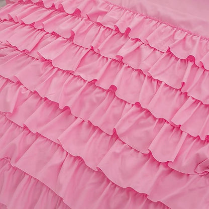 Pink Twin Comforter Set for Girls, 5 Pcs Bed in a Bag Twin for Teen Girls, Princess Bedding Set for Girls, Twin Size Comforter Sets for Girls with 1 Fitted Sheet and 1 Flat Sheet