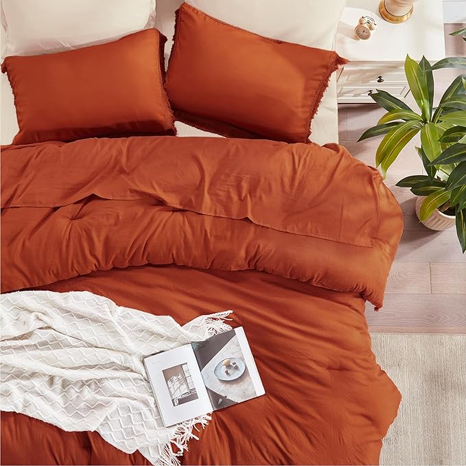 Andency King Size Comforter Set Burnt Orange, 3 Pieces Boho Terracotta Soft Lightweight Bedding Comforter Sets, Rust Tassel All Season Bed Set (104x90In Comforter & 2 Pillowcases)