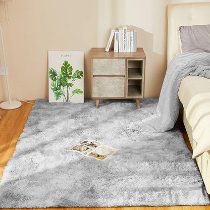 YOBATH Fluffy Rugs for Living Room, Shag Area Rugs for Bedroom 4x6 Feet, Indoor Modern Bedside Rug for Kids Girls Boys Room, Shag Carpet for Dorm Nursery Room, Light Grey
