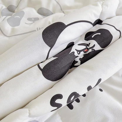 7 Piece Kids Panda Comforter Set Full Size - Black White Cute Panda Bedding Set Bed in A Bag for Girls Boys Teens - Soft Comfortable Machine Washable Bed Set