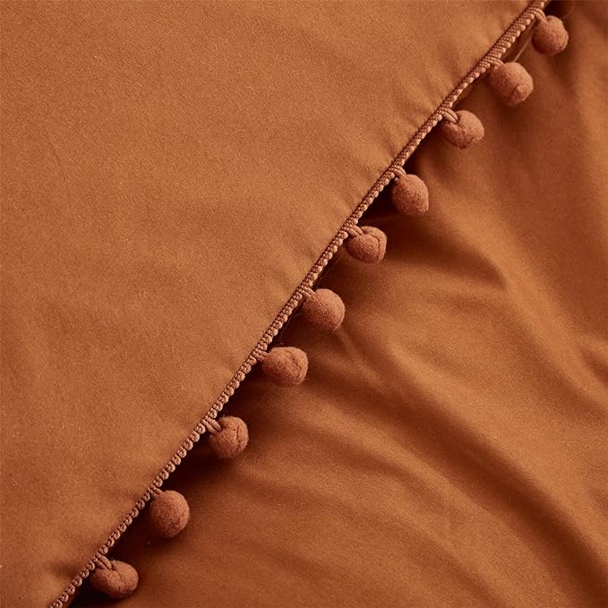 Pumpkin Comforter Set King Burnt Orange Pom Comforter 3 Pieces Pumpkin Color Boho Ball Pom Fringe King Comforter Bedding Set Women Solid Pumpkin King Bed Comforter Set All Season Gift