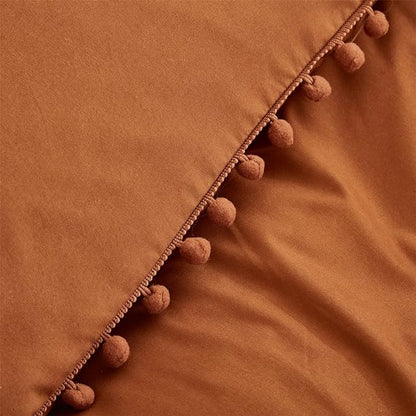 Pumpkin Comforter Set King Burnt Orange Pom Comforter 3 Pieces Pumpkin Color Boho Ball Pom Fringe King Comforter Bedding Set Women Solid Pumpkin King Bed Comforter Set All Season Gift