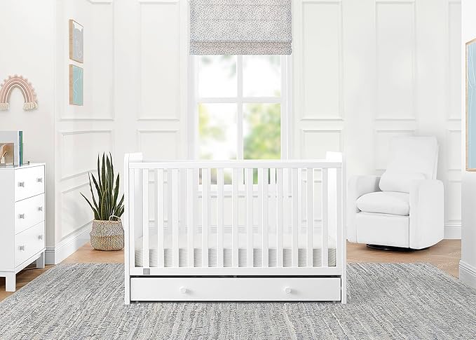 babyGap by Delta Children Graham 4-in-1 Convertible Crib with Storage Drawer TrueSleep Crib and Toddler Mattress (Bundle), Bianca White
