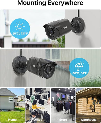 ZOSI 3K Lite 8CH Home Security Camera System Outdoor Indoor, AI Human/Vehicle Detection, Night Vision, H.265+ 5MP Lite 8 Channel CCTV DVR, 8pcs 1080P 1920TVL Surveillance Bullet Cameras (No HDD)