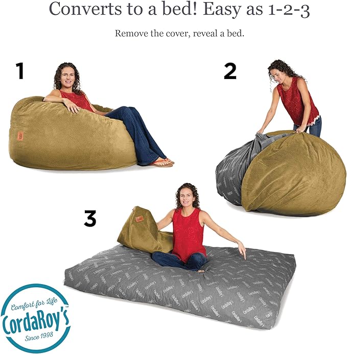 CordaRoy's Chenille Bean Bag Chair, Convertible Chair Folds from Bean Bag to Lounger, As Seen on Shark Tank, Tan - King Size