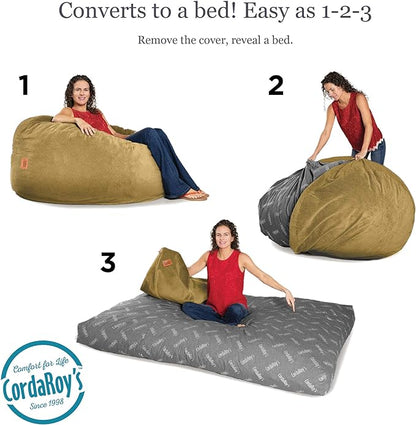 CordaRoy's Chenille Bean Bag Chair, Convertible Chair Folds from Bean Bag to Lounger, As Seen on Shark Tank, Tan - King Size