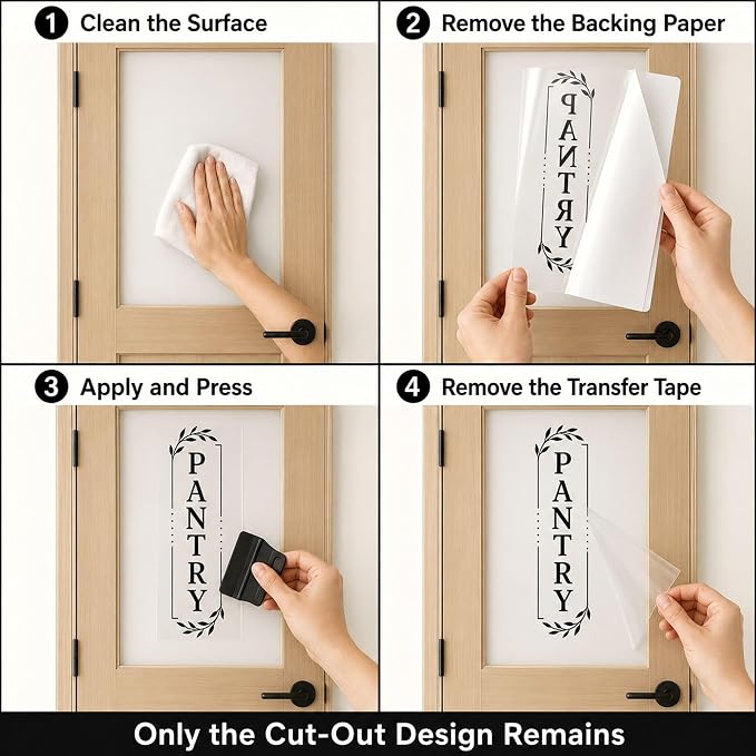 Pantry Door Lettering Vinyl Decal: Black 7 x 26 Inch Vertical Design | Tall PANTRY Lettering Adds A Distinct Farmhouse Accent To Smooth Light-Colored Doors