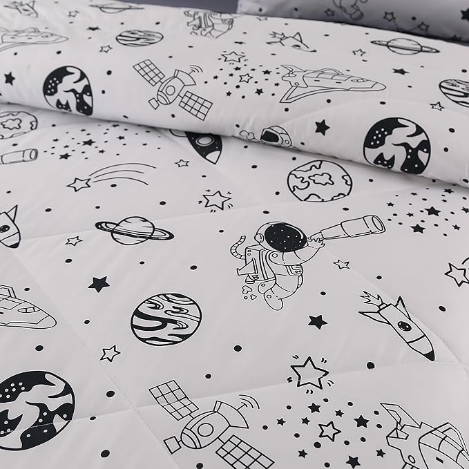 MAG 3Pcs Out Space Bedding Comforter Set, White Galaxy Comforter Set,for Toddlers Kids,Boys Teens and Girls,Super Soft Microfiber (1 Comforter + 2 Pillowcases) (Space, Full)