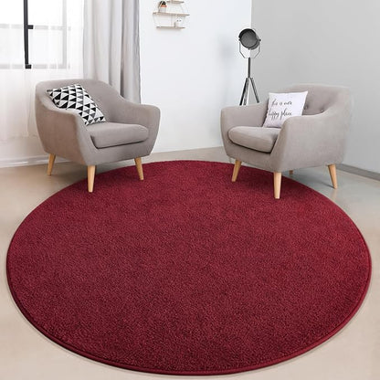 Round Area Rugs for Bedroom Living Room, 6x6 Rose Red Super Soft Comfy Thickened Memory-Foam Indoor Circle Carpets, Modern Aesthetic Minimalist Carpet for Boys Girls Adults Nursery Home Décor