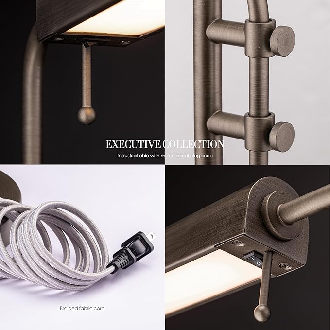 O'Bright Aurora LED Pharmacy Desk Lamp - Swing Arm, Industrial Design for Reading, Crafting, Work,10W LED, Adjustable Height 18.5-24.5 inches - Ideal for Living Room, Bedside, Office - Antique Nickel