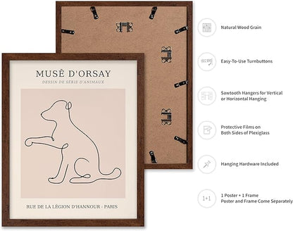 Poster Master Vintage Poster - Retro One Line Dog Drawing Print - Dog Art - Minimal Gift for Men, Women, Animal Lover - Abstract Wall Decor for Home, Office, Bedroom, 11x14 Brown Framed