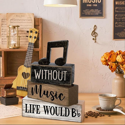 Moucuny 4 Pcs Music Notes Decor Wooden Centerpiece Musicical Party Decoration Musical Notes Theme Tiered Tray Table Signs, Farmhouse Wood Book Stack Decor Office Accessories for Music Home Room Gift