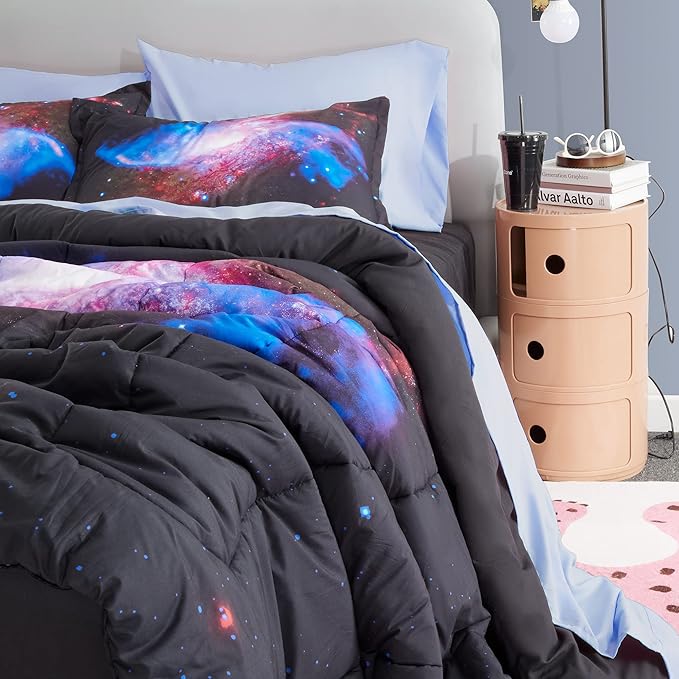 SLEEP ZONE Kids Bedding Twin Comforter Set - Super Soft & Cute Printed 2-Piece Comforter Set All Seasons for Boys, Girls, Fade Resistant, Machine Washable, Purple Galaxy