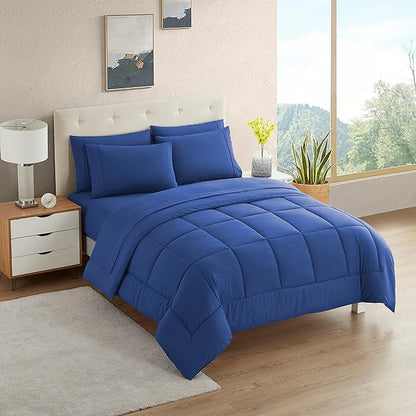 Dorm Room Essentials College Bedding Comforter Set 5 Piece Twin Size Bed in a Bag for College Students Boys and Girls, Twin, Royal Blue