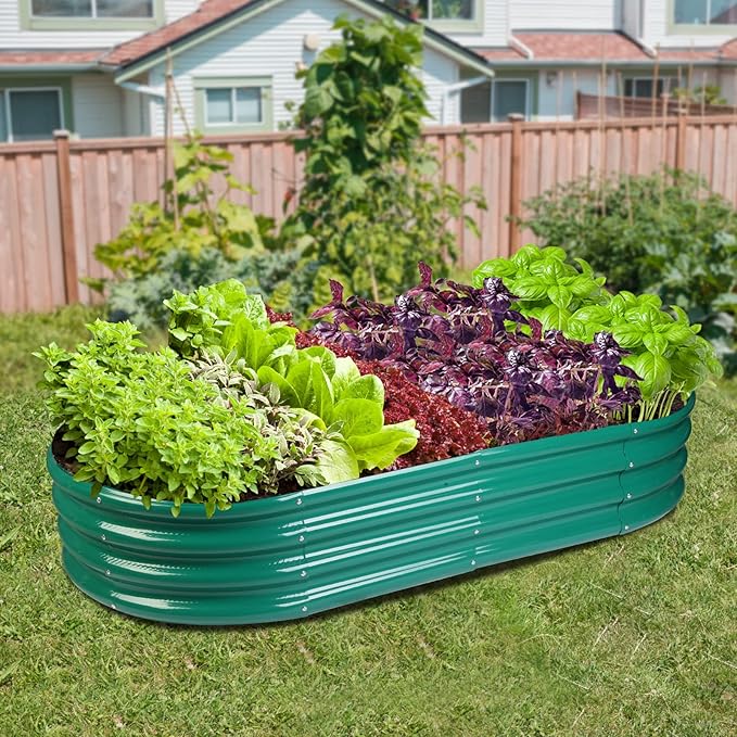 Raised Garden Bed Galvanized Planter Box Outdoor, Rot-Resistant Metal Garden Bed Planter for Vegetables Flower Herb (6.5ft, Green)