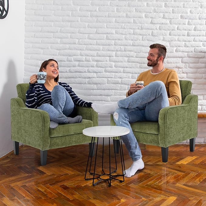 VINGLI Accent Chairs Set of 2 Living Room Chairs Olive Green Reading Chair for Bedroom Scooped Arm Chair Mid Century Modern Accent Chairs Upholstered Comfy Chair for Apartment, Waiting Room