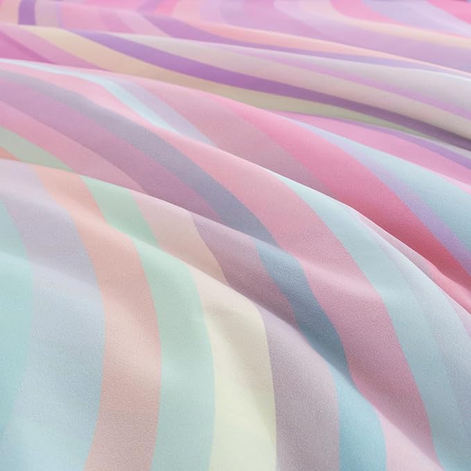 Btargot Super Soft 6 Pieces Gradient Wavy Line Comforter Set, Colorful Glitter Rainbow Star Pattern Bedding Set for Boys Girls Teens, Twin Pink Green